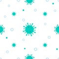 Corona virus seamless pattern. Blue green viruses of the bacteria coronavirus