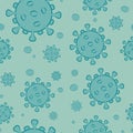 Corona virus seamless pattern on green background