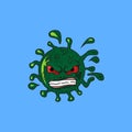 Corona virus splash, ugly monster angry explosion, bursting pop logo vector cartoon Royalty Free Stock Photo