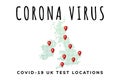 Corona virus UK testing centre locator with GB map - Covid-19 illustration banner sign to locate coronavirus medical clinic test