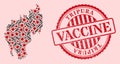 Corona Virus Vaccination Mosaic Tripura State Map and Rubber Vaccination Stamp