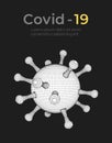 Corona virus. Vector 3d microbe on black background. Covid - 19. Futuristic virus protection microbiology concept