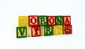 Corona Virus wood spelled with kids wood blocks Royalty Free Stock Photo