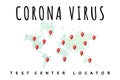 Corona virus worldwide testing center locator with global map - Covid-19 illustration banner sign to locate coronavirus clinic
