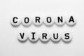 CORONA VIRUS written on white circles isolated on a white background Royalty Free Stock Photo