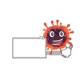 Corona virus zone with board cartoon mascot design style Royalty Free Stock Photo