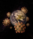 Corona viruses travelling around the planet Earth, dull colors Royalty Free Stock Photo