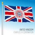 Coronation 2023 official emblem of the Charles Third on the british flag, UK