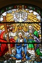 Coronation of the Virgin Mary, stained glass window in the church of Assumption in Stenjevec, Zagreb, Croatia Royalty Free Stock Photo