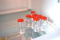 CoronaVac Sinovac COVID-19 coronavirus vaccine, vials in a friedge