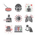 Coronaviridae icons. Symptoms. Vector signs for web graphics Royalty Free Stock Photo