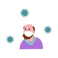 Flat illustration Wuhan Novel coronavirus 2019-nCoV, man in colorful suit with white medical face mask isolated on white backgro