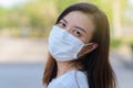 Coronavirus and Air pollution pm2.5 concept.Asian woman wearing medical face mask. Woman Wearing Protective Mask. Woman wearing