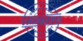 Coronavirus alert stamp UK. Covic-19 alert in United Kingdom. Vector illustration with UK flag background