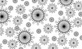 Illustration abstract covid, coronavirus, pollen, dust, star, circles black symbol with white background, of various sizes, spread