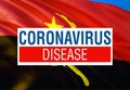 Coronavirus in Angola flag with DISEASE text Sign, 2019-nCoV Novel Coronavirus Bacteria. 3D rendering Stop Coronavirus and No Royalty Free Stock Photo