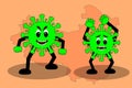 Coronavirus angry and frightened cartoon character against china outline background. Flat style. Vector illustration