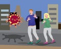 coronavirus attacking a girl and a guy in the city