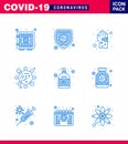 Coronavirus Awareness icon 9 Blue icons. icon included corona, bacteria, virus, virus, hand