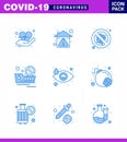 CORONAVIRUS 9 Blue Icon set on the theme of Corona epidemic contains icons such as crying, ship, bacteria, cruise, danger
