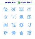 16 Blue Coronavirus Covid19 Icon pack such as life, care, timer, beat, search