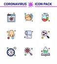 Coronavirus Awareness icon 9 Filled Line Flat Color icons. icon included tissue, paper, chemical, nose infection, disease