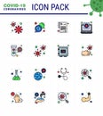 Coronavirus Awareness icon 16 Flat Color Filled Line icons. icon included elucation, virus, pharmacy, report, file