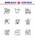 Coronavirus Awareness icon 9 Line icons. icon included epidemic, interfac, ambulance, glass, virus