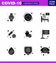 Coronavirus Awareness icon 9 Solid Glyph Black icons. icon included hand, syring, sign, medicine, room