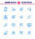 Coronavirus Precaution Tips icon for healthcare guidelines presentation 16 Blue icon pack such as building, syringe, bacteria,