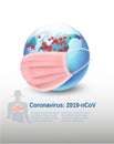 Coronavirus Background, COVID-19, Earth globe wearing protective Medical Surgical mask.