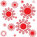 Coronavirus Bacteria Cell Icons in red color 2019-nCoV, Covid-2019, Covid-19 Novel Coronavirus Bacteria. No Infection and Stop Cor