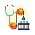 Coronavirus Bacteria with stethoscope, llaboratory research