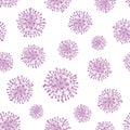 Coronavirus Bacteria Vector Seamless Pattern. Hand Drawn Covid 19 Sketches Background. Medical Epidemic Warning Corona