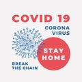Coronavirus Bacteria Vector Stay Home Sign. Hand Drawn Covid 19 Sketch Background. Medical Epidemic Warning Corona Virus