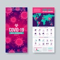 Coronavirus banner set with infographic elements. Novel coronavirus 2019-nCoV design. Concept of dangerous Covid-19 pandemic. Royalty Free Stock Photo