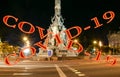 Coronavirus in Barcelona, Spain. Covid-19 sign. Concept of COVID pandemic and travel in Europe.