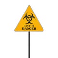 Coronavirus Biohazard Danger Road Sign. Covid-19 Warning 3D Render