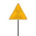 Coronavirus Biohazard Danger Road Sign. Covid-19 Warning 3D Render