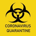 Coronavirus biohazard warning Quarantine Poster. Vector template for posters, banners, advertising. Stop COVID-19. Danger of