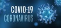 Coronavirus blue banner with 3D virus. COVID-19 concept.
