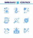 CORONAVIRUS 9 Blue Icon set on the theme of Corona epidemic contains icons such as cancer, online, nose, mobile, healthcare