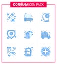 CORONAVIRUS 9 Blue Icon set on the theme of Corona epidemic contains icons such as hands, shield, brain, safety, medical