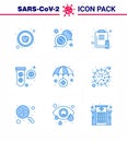 CORONAVIRUS 9 Blue Icon set on the theme of Corona epidemic contains icons such as insurance, tubes, healthcare, fuild, bacteria