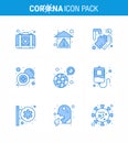 CORONAVIRUS 9 Blue Icon set on the theme of Corona epidemic contains icons such as support, medical, stay home, communication, Royalty Free Stock Photo