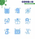 CORONAVIRUS 9 Blue Icon set on the theme of Corona epidemic contains icons such as washing, hands, people, protect, virus