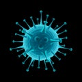 Coronavirus blue vector illustration on black background. Virus concept. Microscope virus close up. Royalty Free Stock Photo