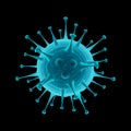 Coronavirus blue vector illustration on black background. Virus concept. Microscope virus close up.