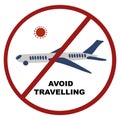 Coronavirus. Cancellation of flights due to coronavirus concept. Novel coronavirus 2019-nCoV, red sign crossed out airplane vecor