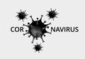 Coronavirus caption. Black inscription CORONAVIRUS with coronavirus cell symbols. China pathogen respiratory infection, asian flu